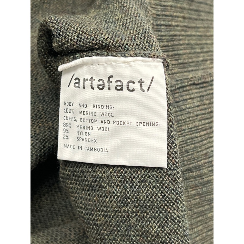 Artefact Merino Wool Pullover Hoodie Mens Large Olive Green Knit Sweater - Picture 4 of 8